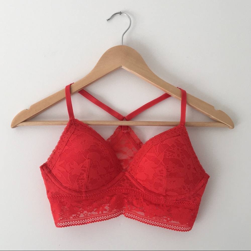 Victoria’s Secret Red Lace Longline Bralette Size Small